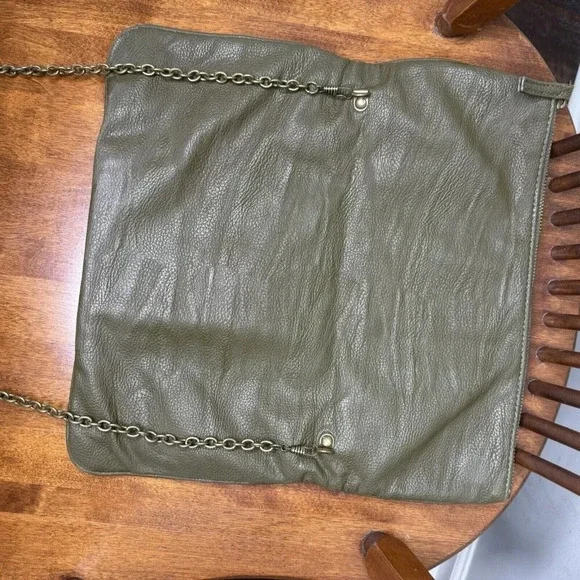Aldo Olive Green Studded Gold Brass Hardware Punk Rock Retro Fold Over Bag Purse - Picture 3 of 8
